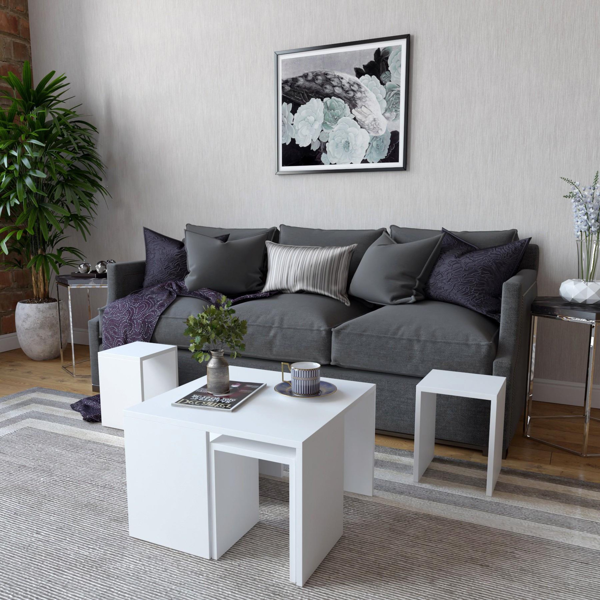 Voir la diapositive 3 : Habitat et Jardin Ensemble de tables basses en bois  ortanca  - 60 x 60 x 37 cm - blanc