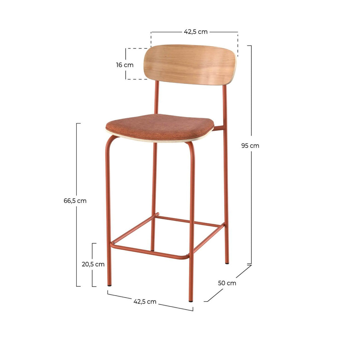 Rendez vous déco Lot de 2 chaises pour îlot central en tissu terracotta 65 cm-Alba
