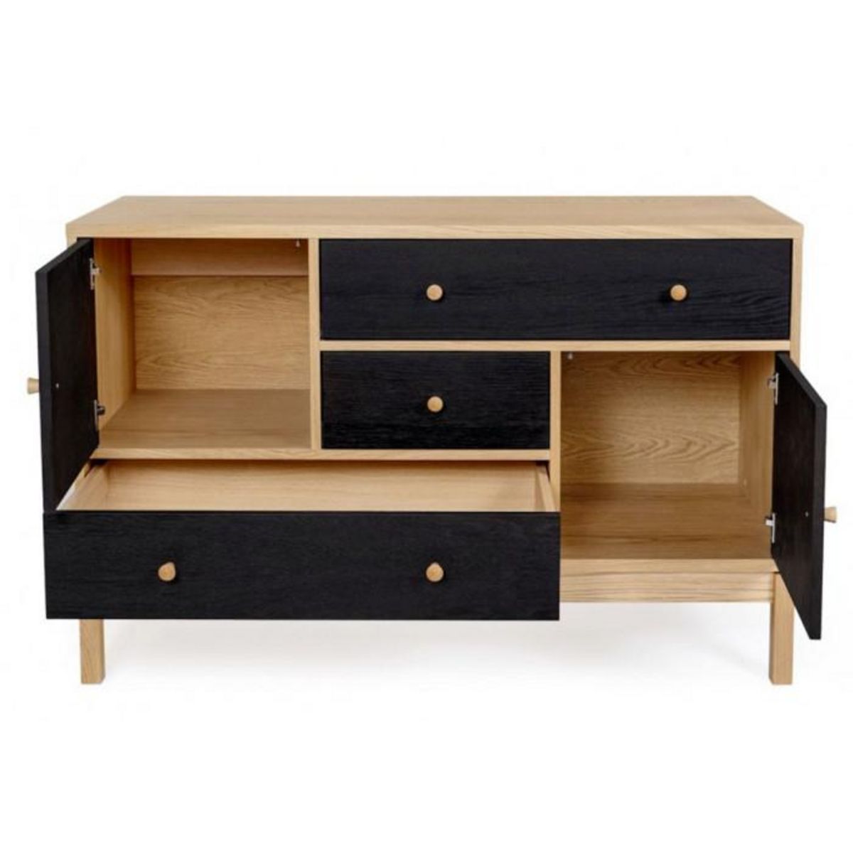 Paris Prix Buffet 2 Portes & 3 Tiroirs  AbbeyWood  120cm Chêne & Noir