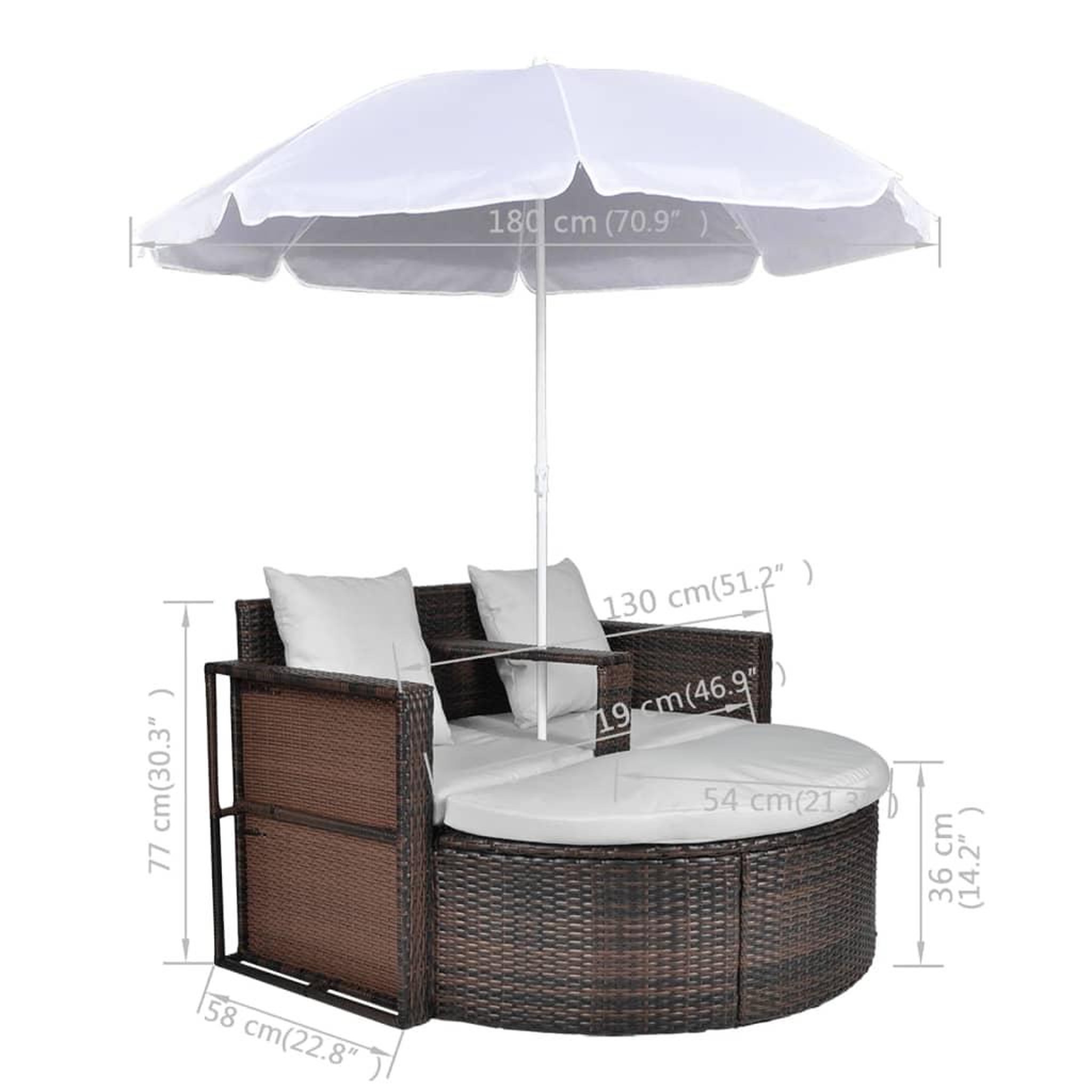 Voir la diapositive 6 : VIDAXL Lit de jardin avec parasol Marron Resine tressee