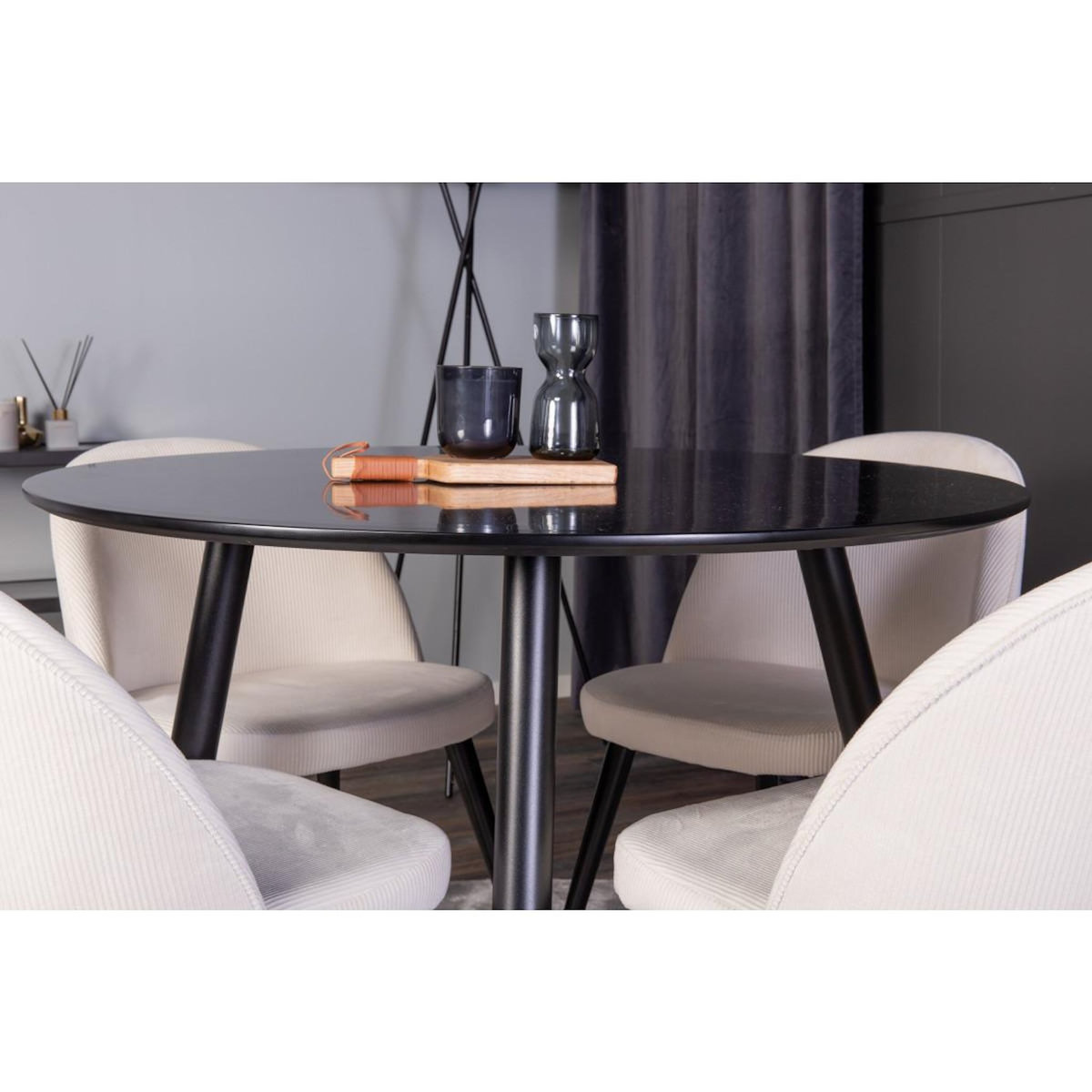 Paris Prix Ensemble Table à Manger & 4 Chaises  Plaza I & Velvet  100cm Noir & Crème