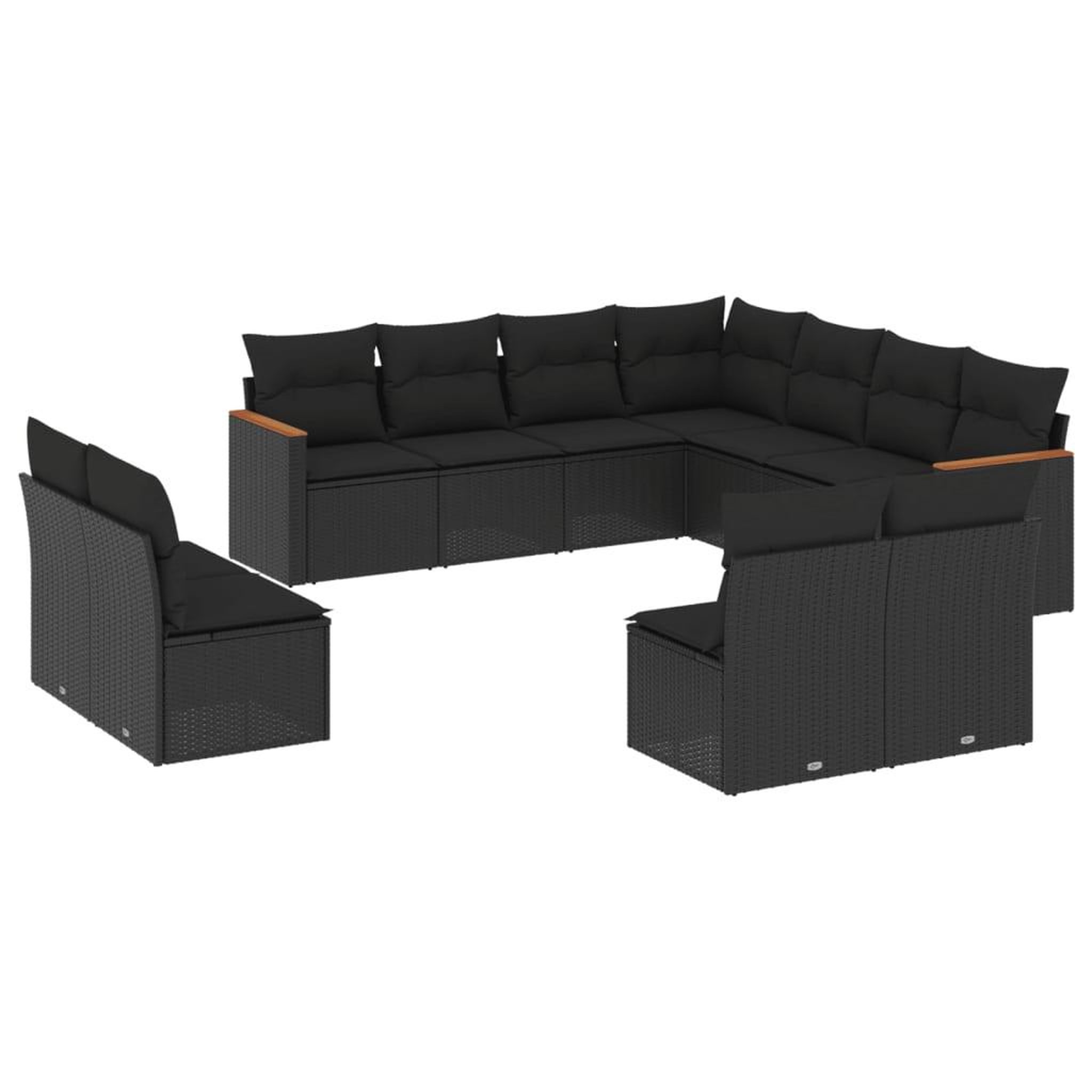 Voir la diapositive 2 : VIDAXL Salon de jardin 11 pcs avec coussins noir resine tressee