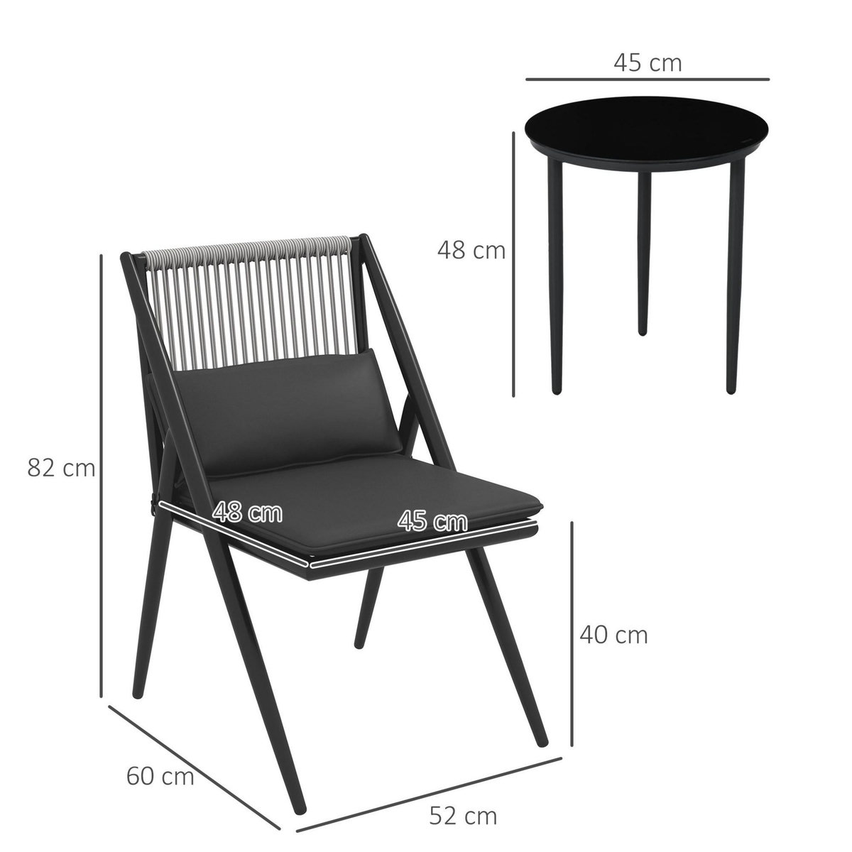 OUTSUNNY Ensemble bistro de jardin design Acapulco 2 places 3 pièces avec coussins