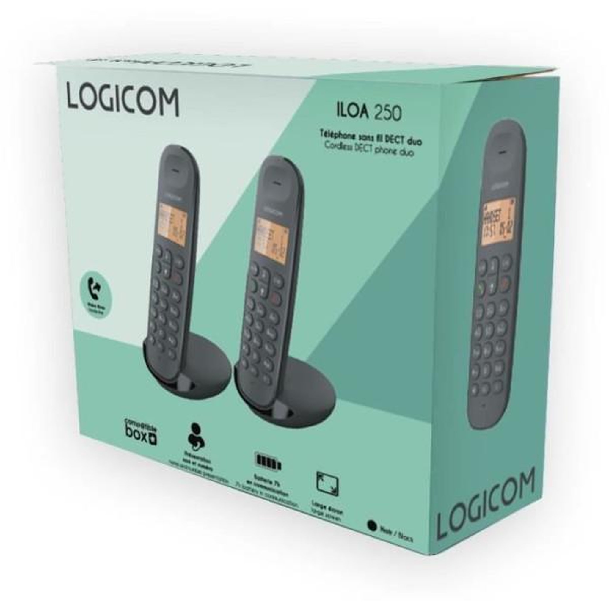 Voir la diapositive 4 : Logicom Téléphone fixe sans fil - LOGICOM - DECT ILOA 250 DUO - Noir - Sans répondeur