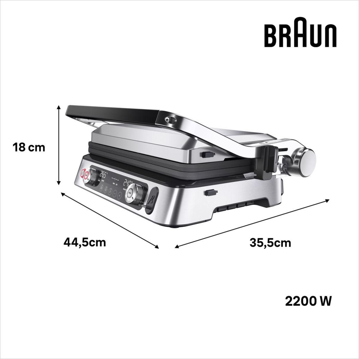 BRAUN Grille-viande CG9160 inox 2 zones de cuissson, plaques amovible, sonde, 37x23 cm