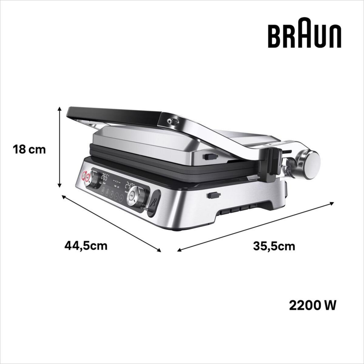 BRAUN Grille-viande CG9160 inox 2 zones de cuissson, plaques amovible, sonde, 37x23 cm