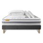 Voir la diapositive 2 : SEPTNUITS Pack matelas + sommier gris Memo Spring Ressorts ensachés 3 zones MAXI épaisseur + Couette + 2 oreillers
