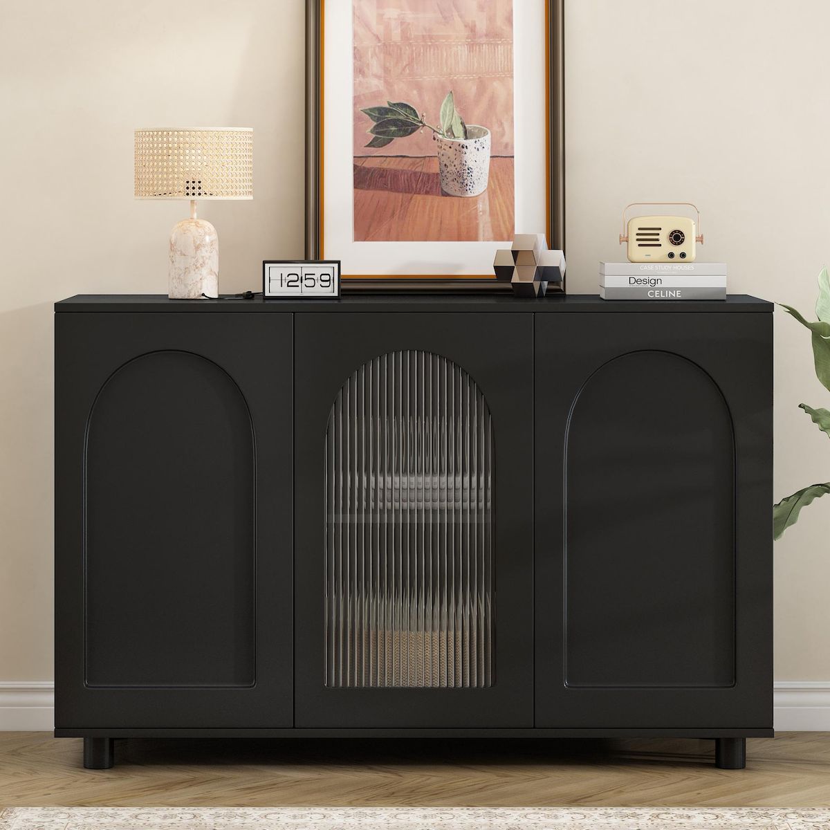 MERAX Buffet 3 porte(s) 0 tiroir(s) - 120 cm noir mdf