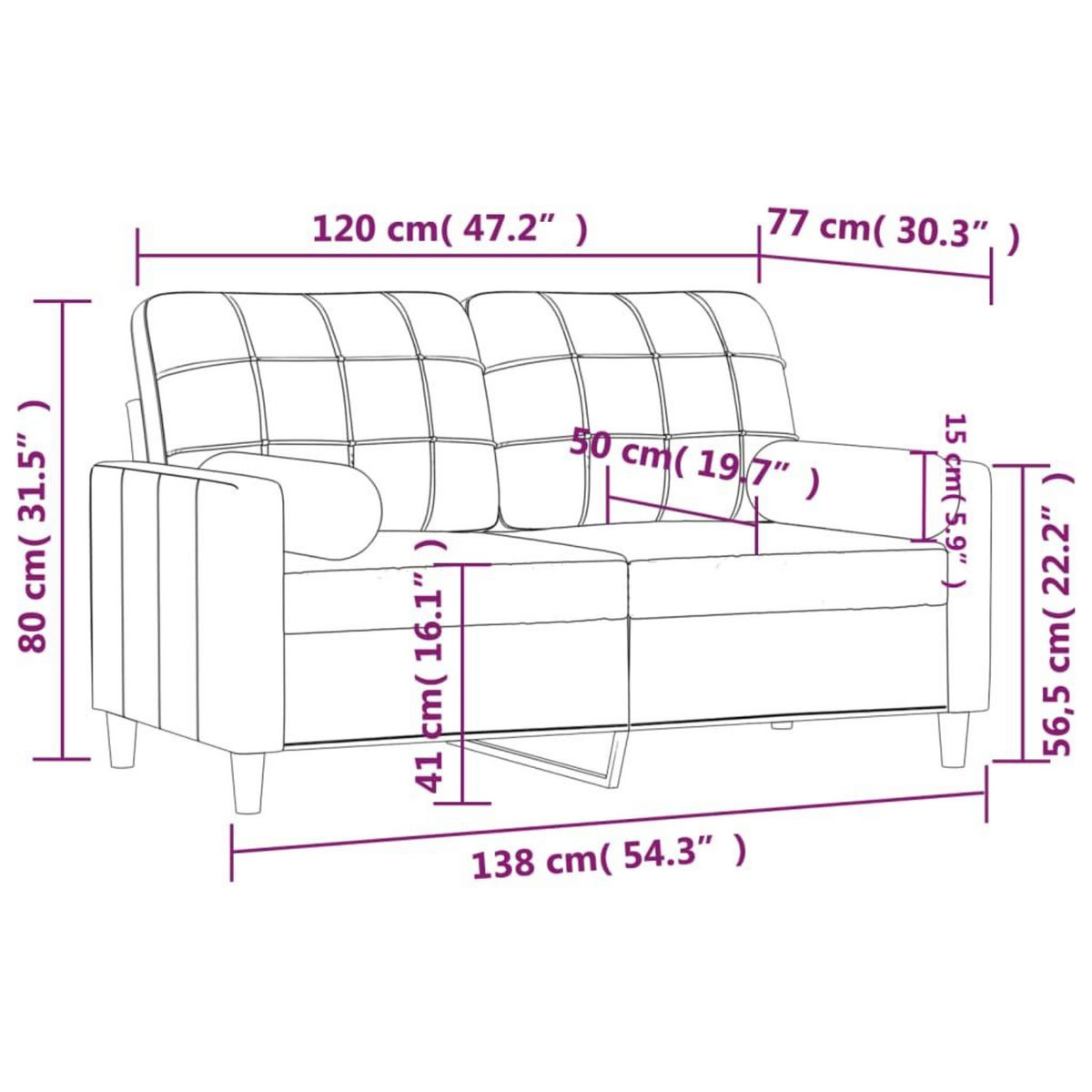 VIDAXL Canape 2 places avec oreillers gris fonce 120 cm tissu