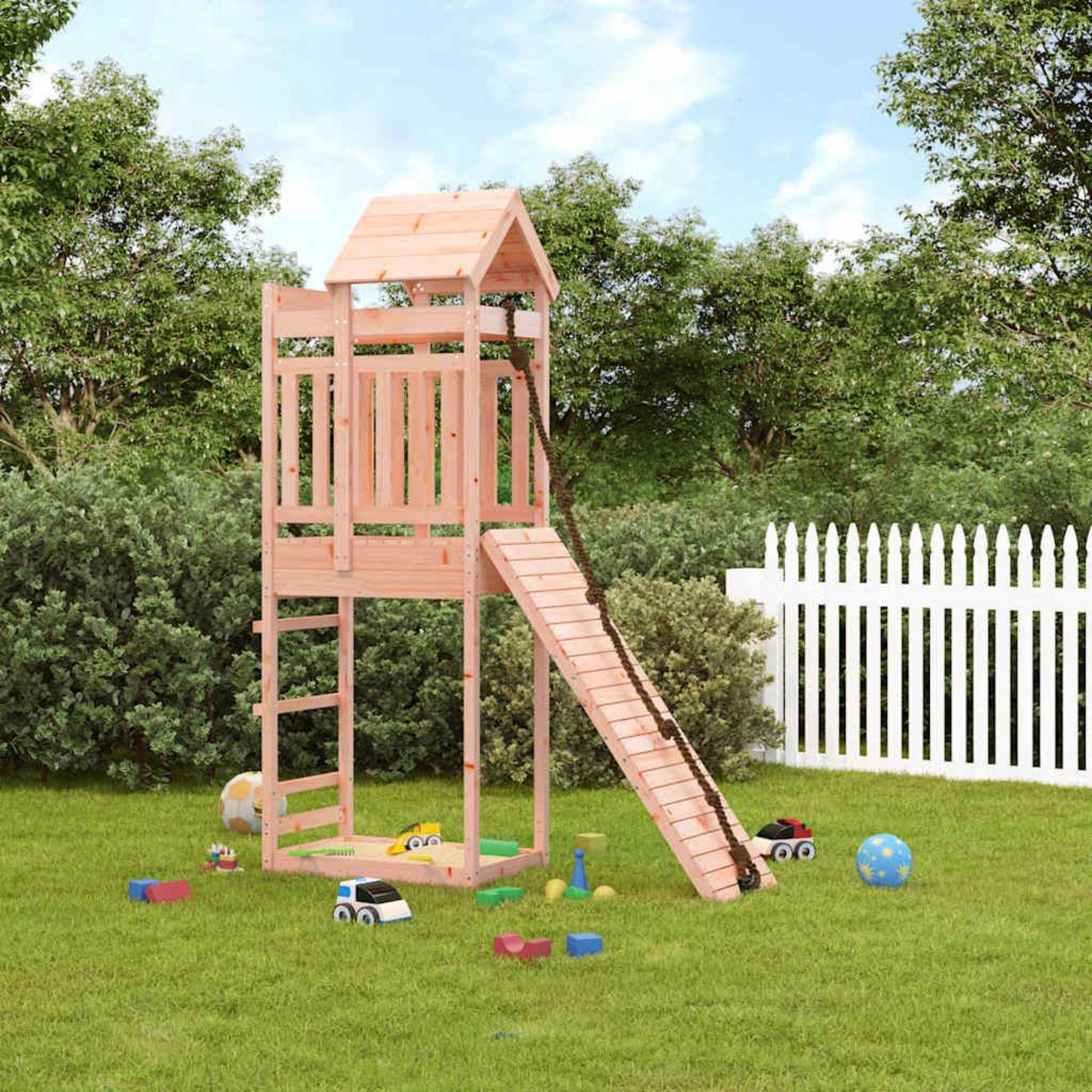 VidaXL Maisonnette De Jeu Avec Mur D’Escalade – Pin Imprégné, Aire De Jeux Jardin Avec Plateforme Et Bac à Sable