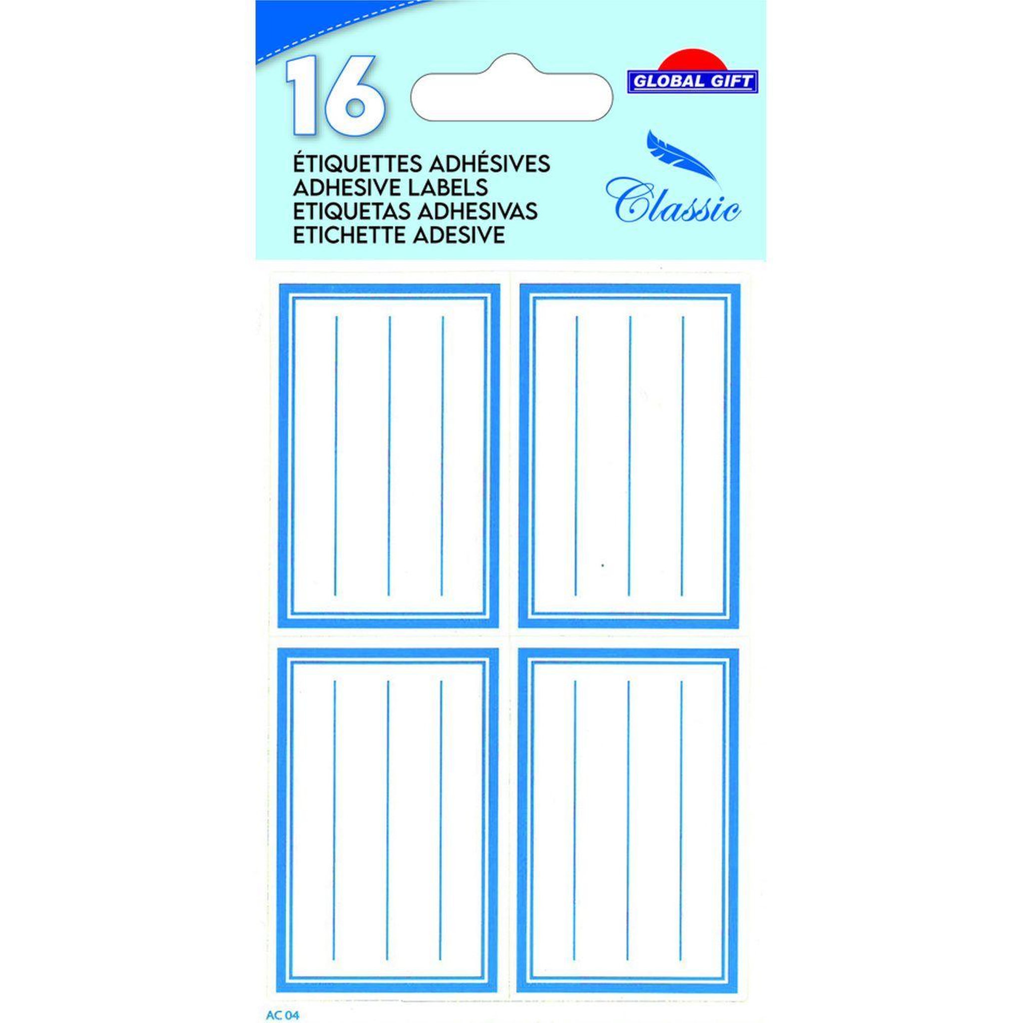 GLOBAL GIFT 16 étiquettes adhésives scolaires - Rectangle bleu