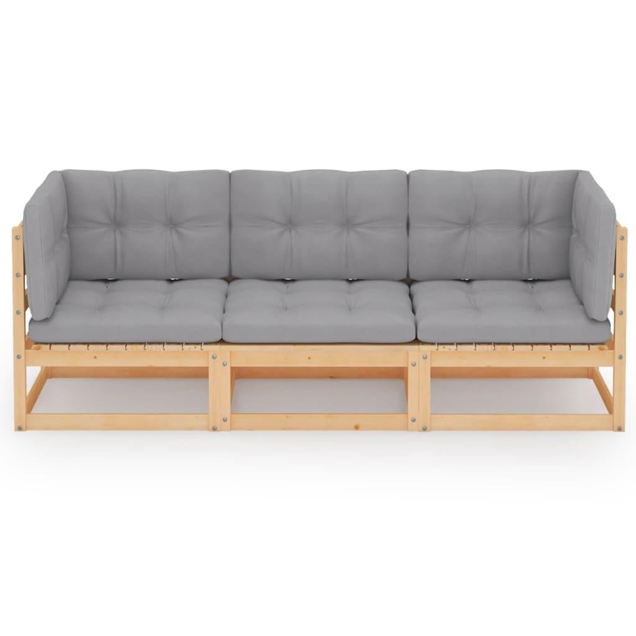 Voir la diapositive 2 : VIDAXL Canape 3 places de jardin avec coussins Bois de pin massif