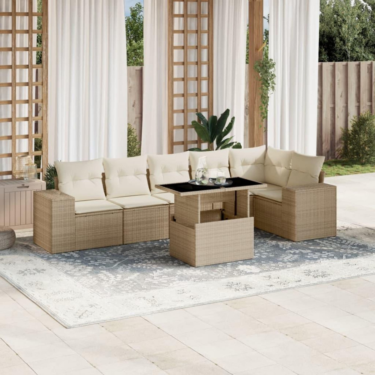 VIDAXL Salon de jardin avec coussins 7 pcs beige resine tressee