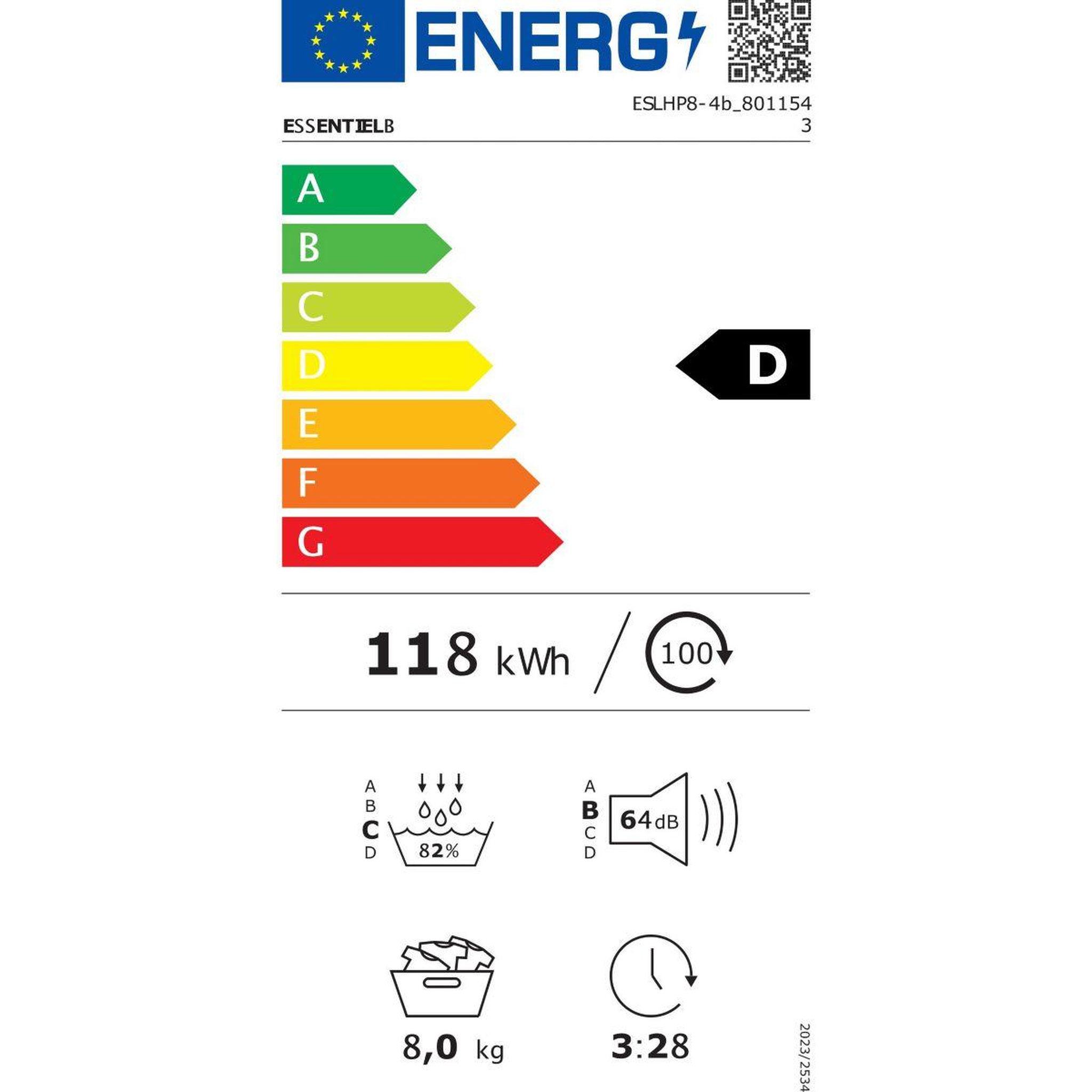 Voir la diapositive 6 : ESSENTIEL B Sèche linge pompe à chaleur eslhp8-4b