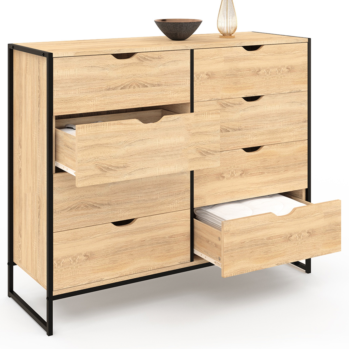 ID MARKET Commode 8 tiroirs DETROIT 115 cm design industriel