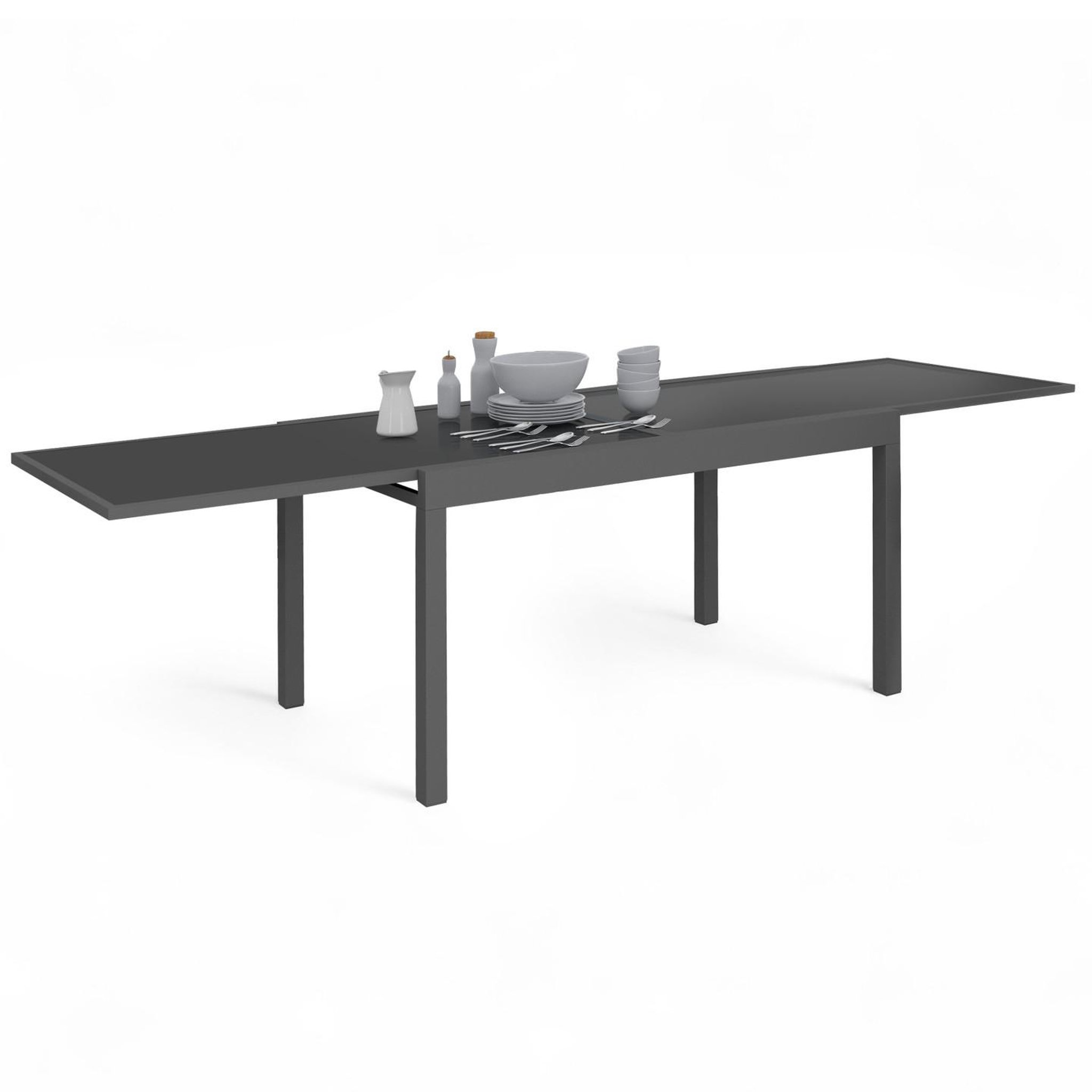 ID MARKET Table de jardin extensible rectangulaire MADRID 135-270 CM 8-12 personnes gris anthracite