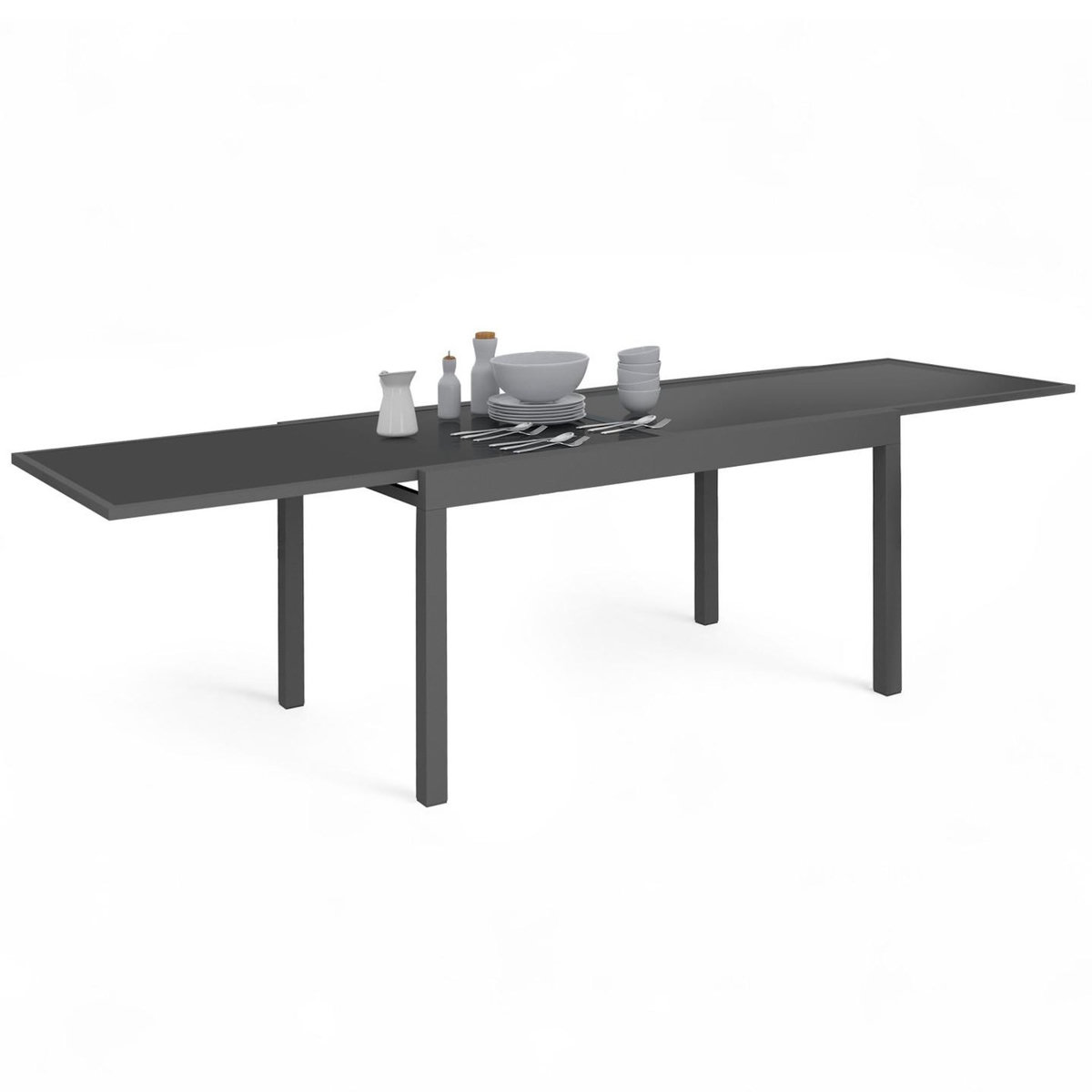 ID MARKET Table de jardin extensible rectangle MADRID 135-270 CM 8-12 personnes gris anthracite