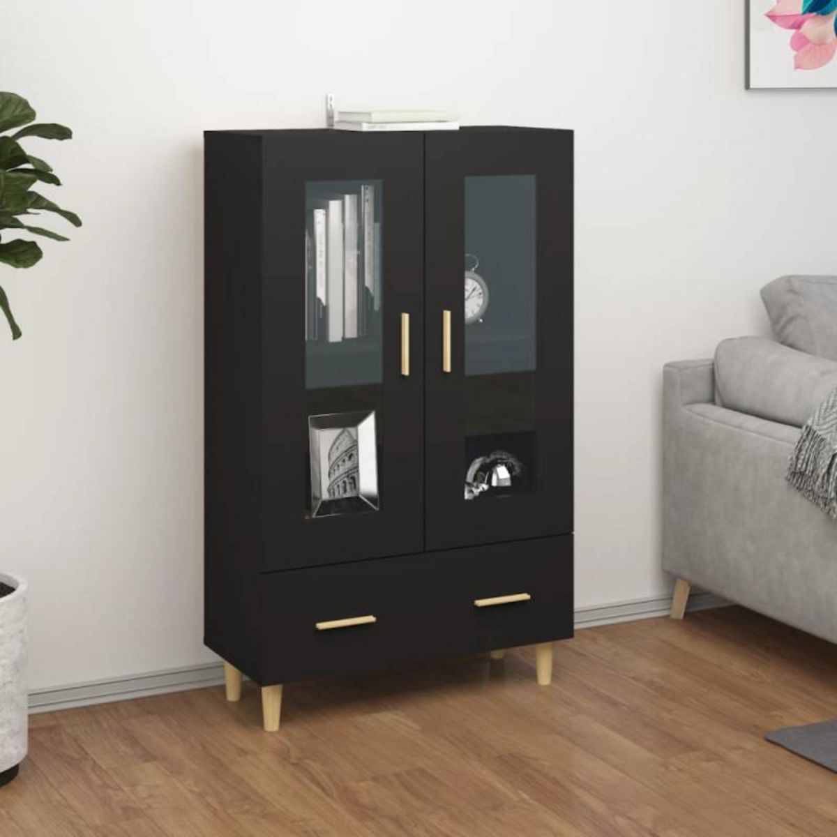 VIDAXL Buffet haut noir 70x31x115 cm bois d ingénierie