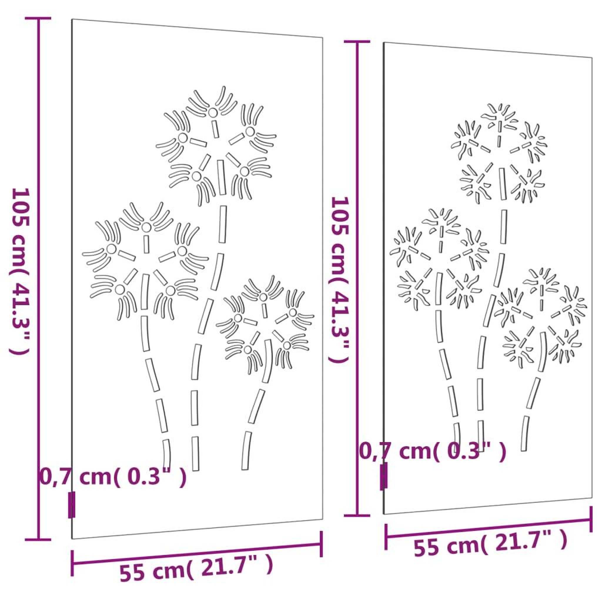 Voir la diapositive 6 : VIDAXL Decorations murales de jardin 2pcs 105x55 cm design de fleur