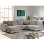 LISA DESIGN Jake - canapé panoramique d'angle droit - convertible avec coffre - 7 places - en velours côtelé. Coloris disponibles : Beige