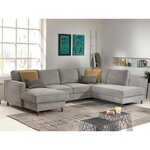 LISA DESIGN Jake - canapé panoramique d'angle droit - convertible avec coffre - 7 places - en velours côtelé. Coloris disponibles : Vert, Bleu, Orange, Gris, Beige