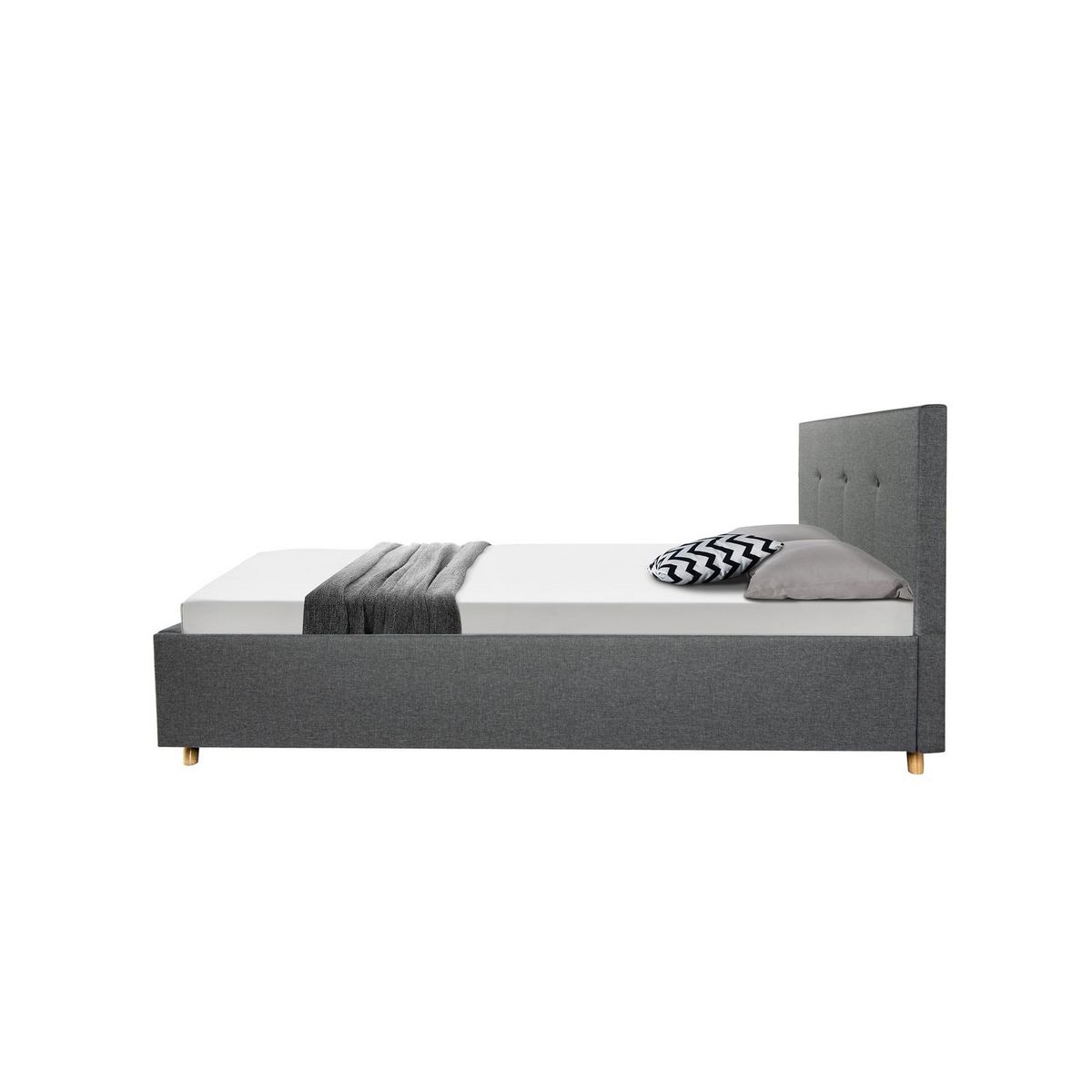 Lit coffre tissu scandinave avec sommier relevable 160x200 cm MILA