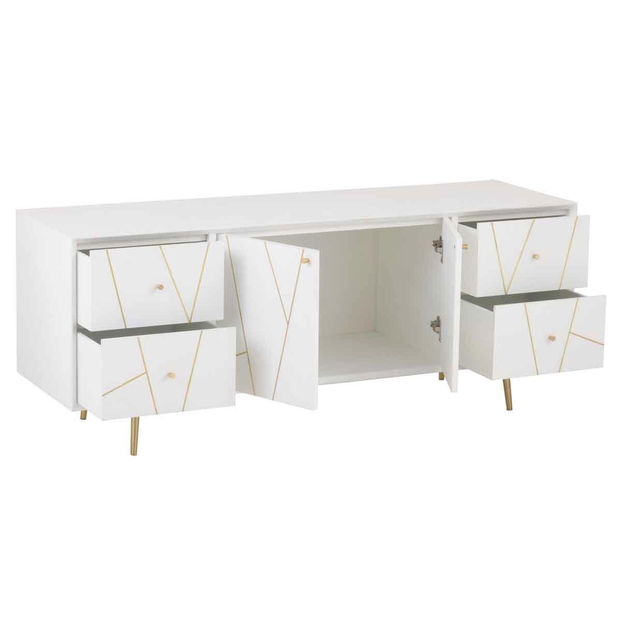 Voir la diapositive 5 : J-LINE Buffet 4 tiroirs & 2 portes  remina  150cm blanc & or
