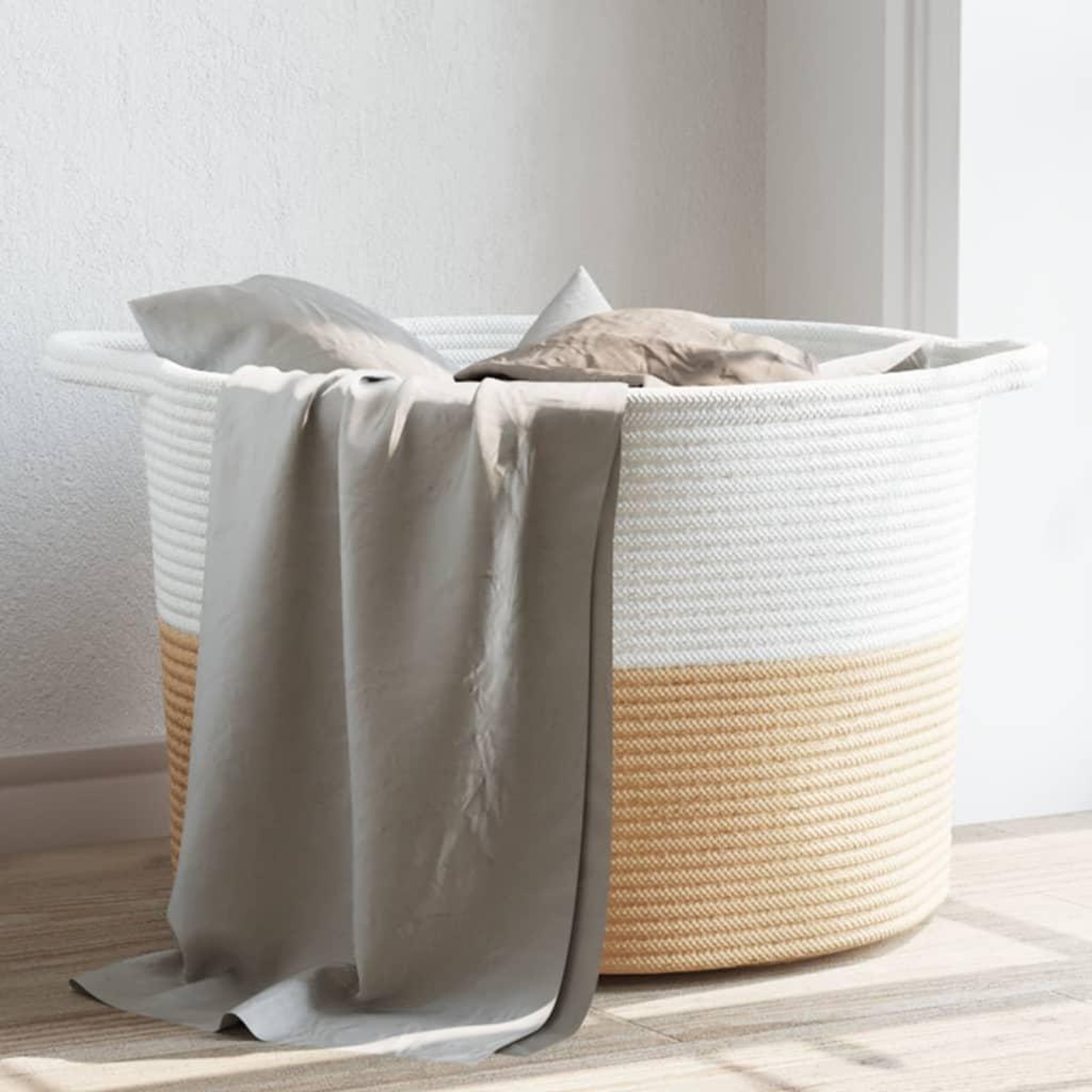 VIDAXL Panier a linge beige et blanc Ø55x36 cm coton