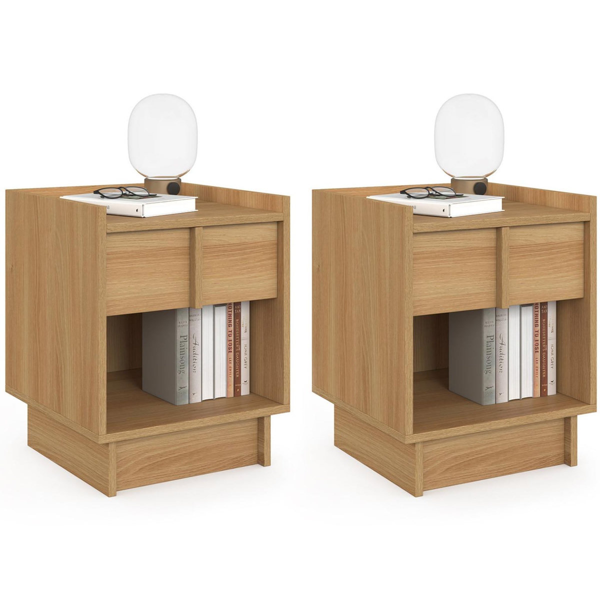 ID MARKET Lot de 2 tables de chevet ROSIE 1 tiroir et 1 niche façon hêtre design minimaliste