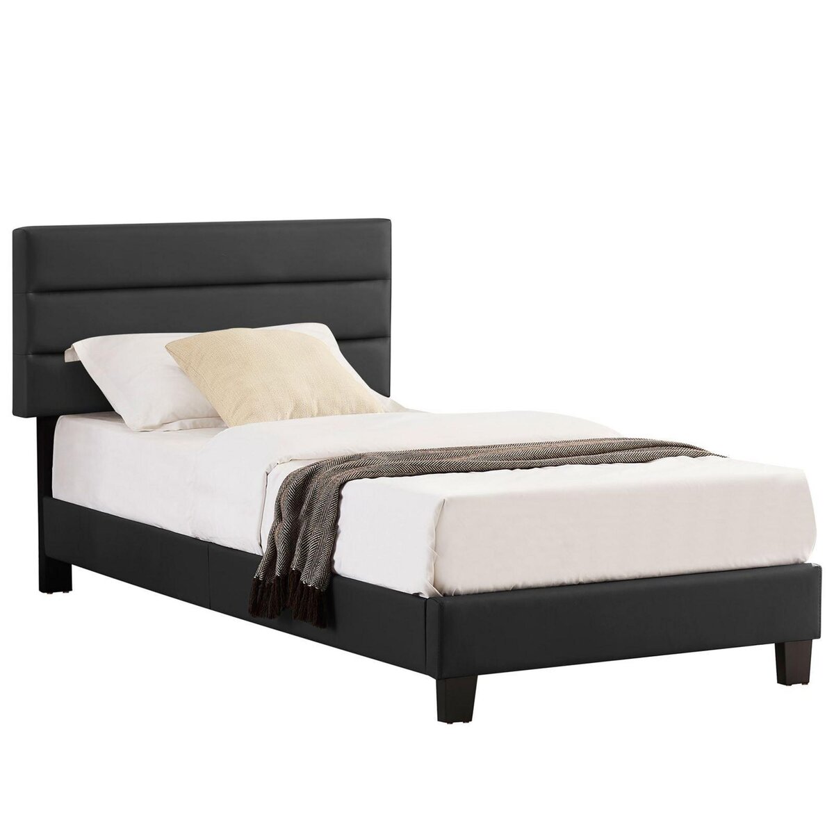 IDIMEX Lit 1 place HUDSON, 90 x 190 cm, capitonné avec sommier, revêtement synthétique