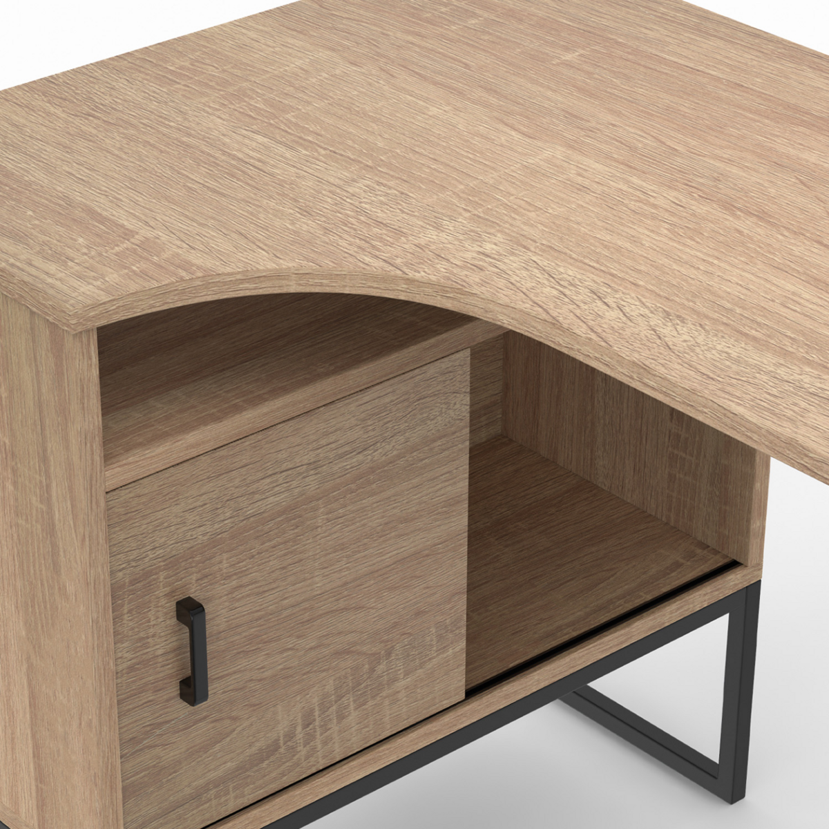 ID MARKET Bureau d'angle ROB façon hêtre et noir niche de rangement et porte design industriel