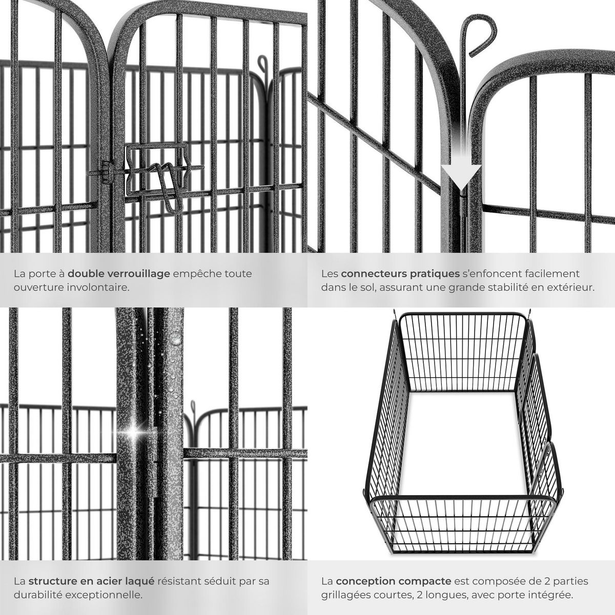 tectake Enclos pour chiots et chiens en 4 parties pliables et modulables gris