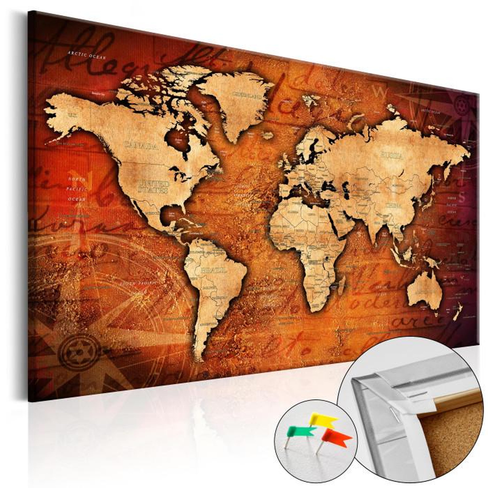 Paris Prix Tableau en Liège  Carte du Monde - Amber World. Coloris disponibles : Multicolore