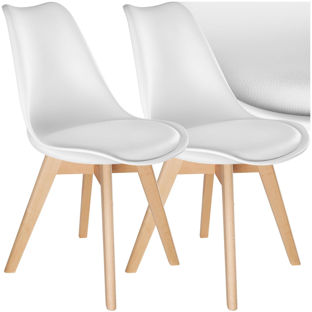 tectake Ensemble de chaises de salle à manger avec siège rembourré blanc/blanc Lot de 2