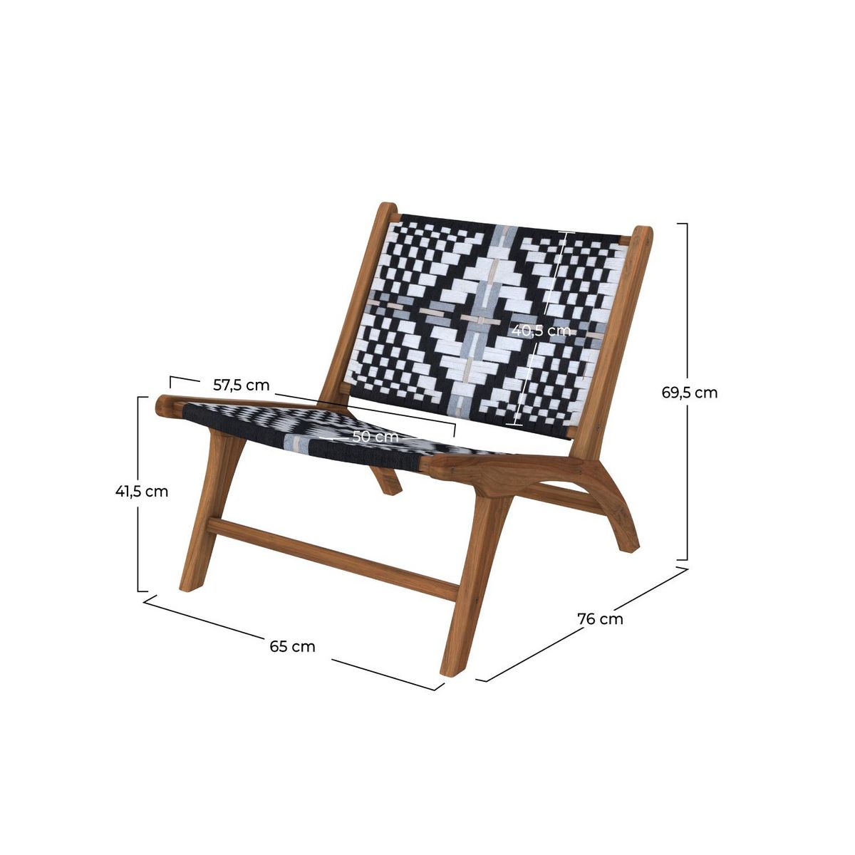 Rendez vous déco Fauteuil noir et blanc en bois de teck et laine tressée - Callie