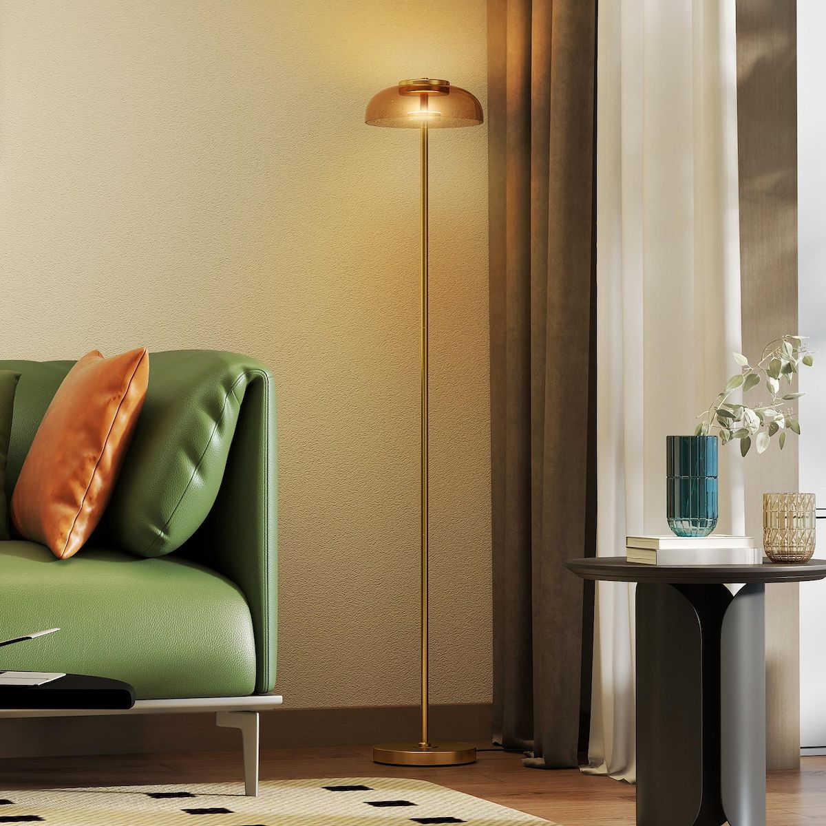 HOMCOM Lampadaire sur pied LED style vintage métal doré verre fumé lumière chaude 3000K