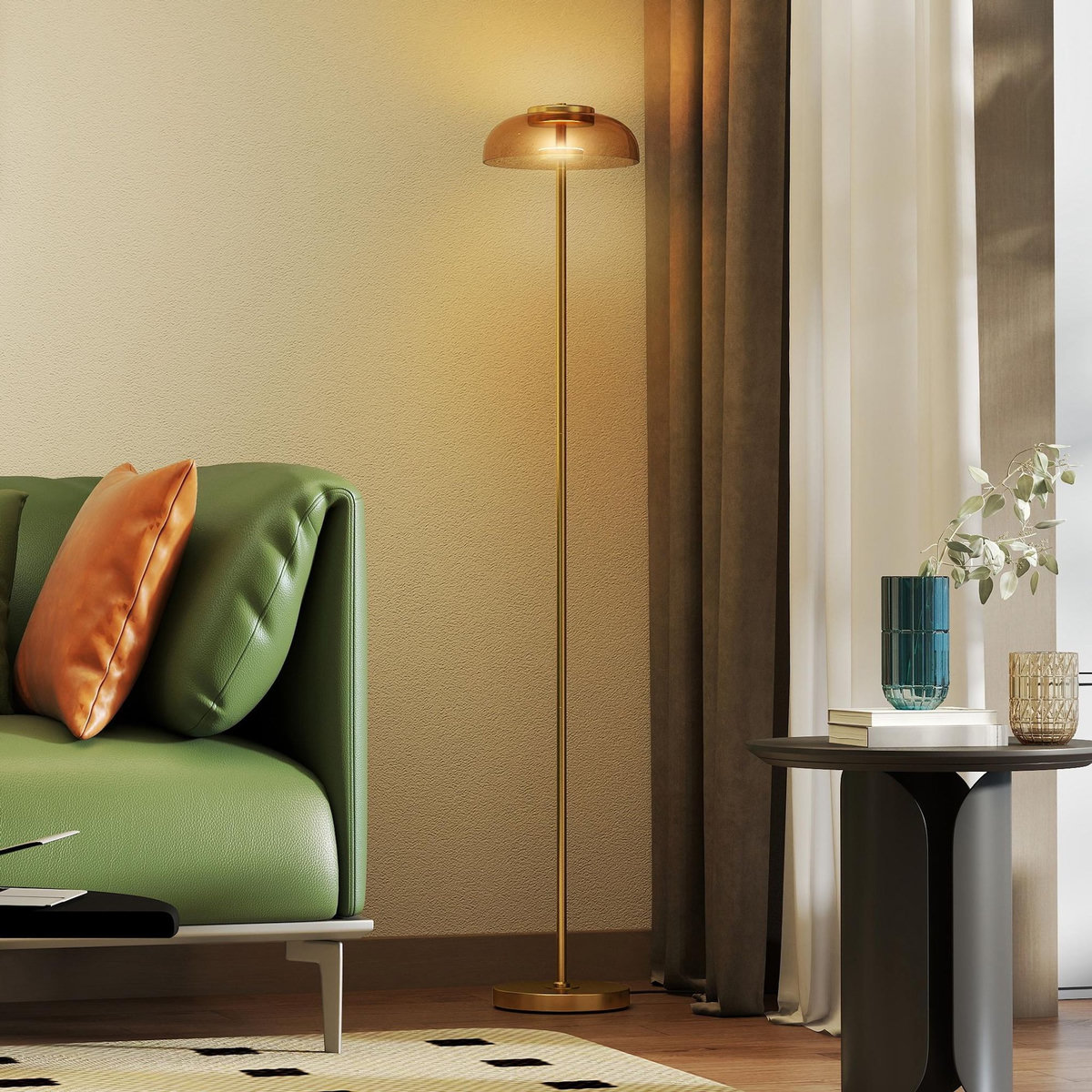 HOMCOM Lampadaire sur pied LED style vintage métal doré verre fumé lumière chaude 3000K