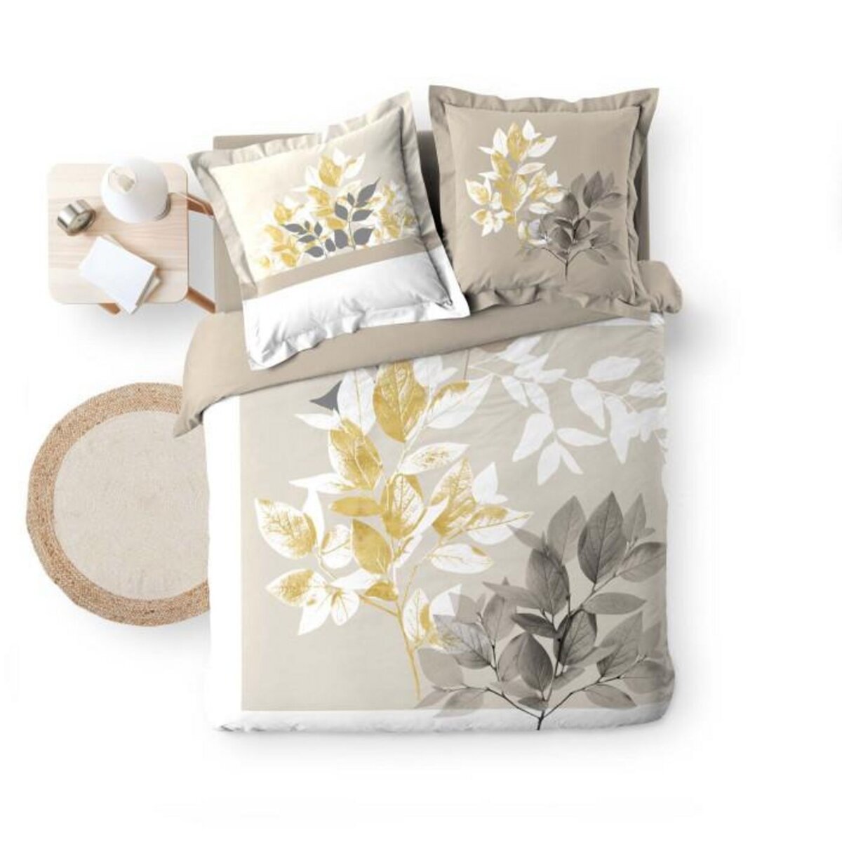 Paris Prix Parure de Lit 3 Pièces  Enora  240x220cm Beige