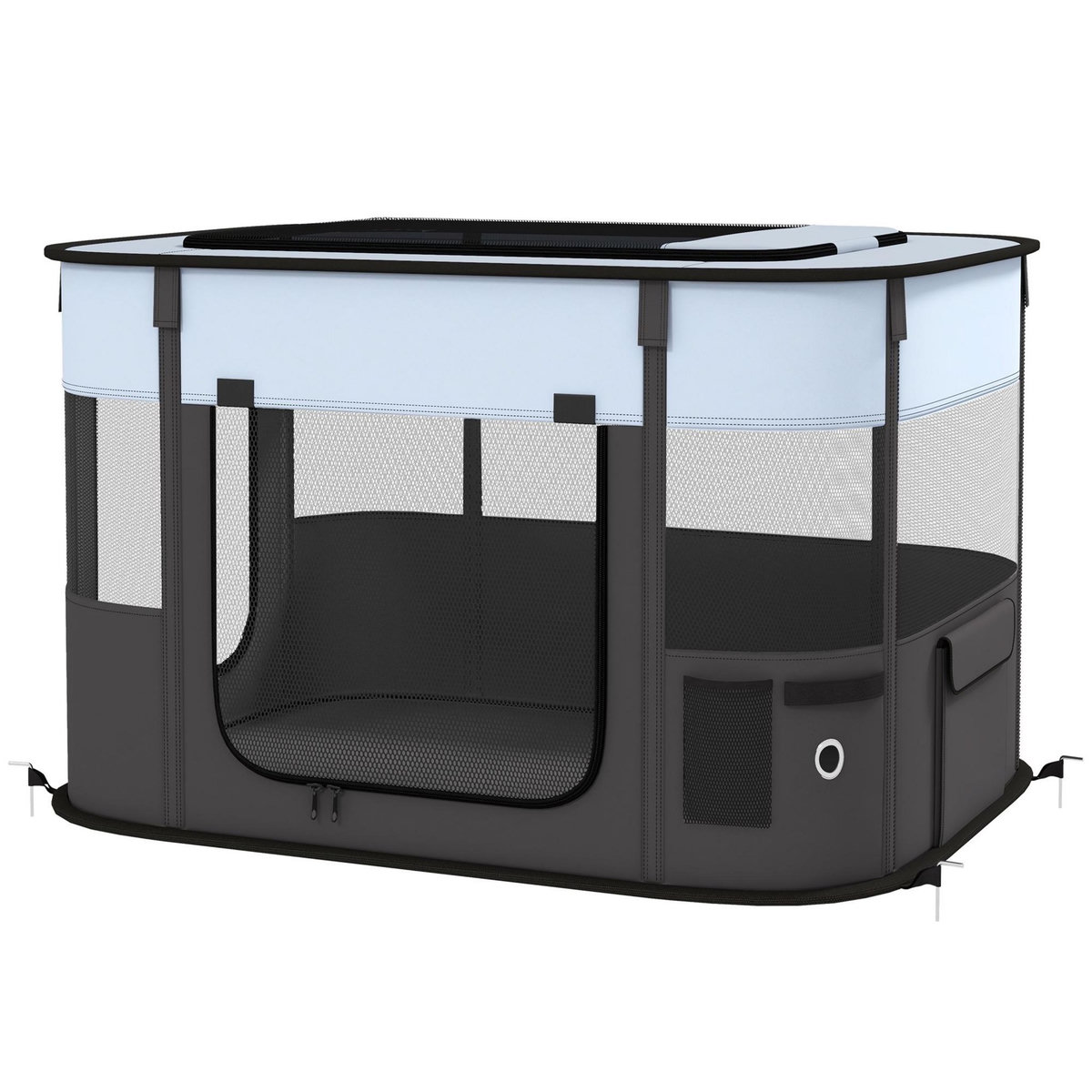 PAWHUT Parc pliable pour chien en tissu Oxford - fenêtres, portes en maille - sac de rangement - gris noir