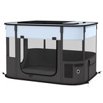 PAWHUT Parc pliable pour chien en tissu Oxford - fenêtres, portes en maille - sac de rangement - gris noir