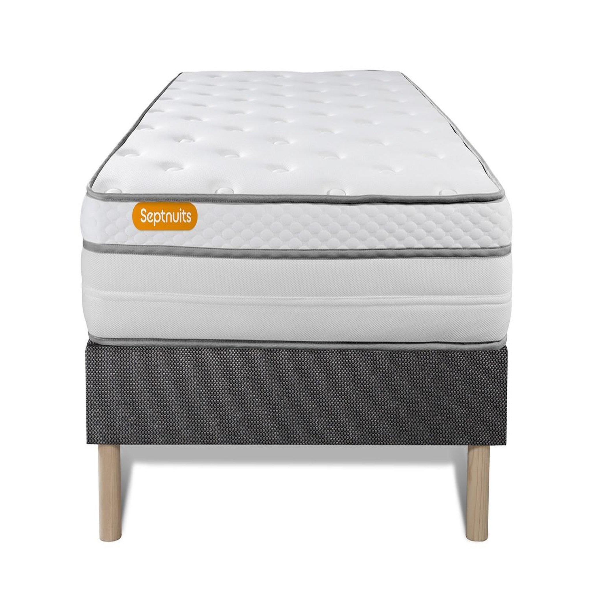 SEPTNUITS Matelas + sommier gris Memo Luxe Ressorts ensachés + mémoire de forme 5 zones de confort MAXI épaisseur. Coloris disponibles : Gris