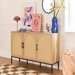 BEST MOBILIER Nagato - buffet bas - cannage et effet bois - 3 portes - 150 cm. Coloris disponibles : Marron