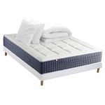 IDLITERIE Ensemble matelas ressort 7 zones KING STYLE, mémoire de forme, sommier, couette, oreillers. Coloris disponibles : Vert, Blanc, Noir, Gris