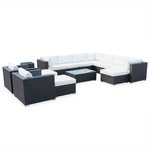 SWEEEK Salon de jardin en résine tressée XXL - Tripoli -  Coussins  - 12 à 14 places. Coloris disponibles : Gris, Beige