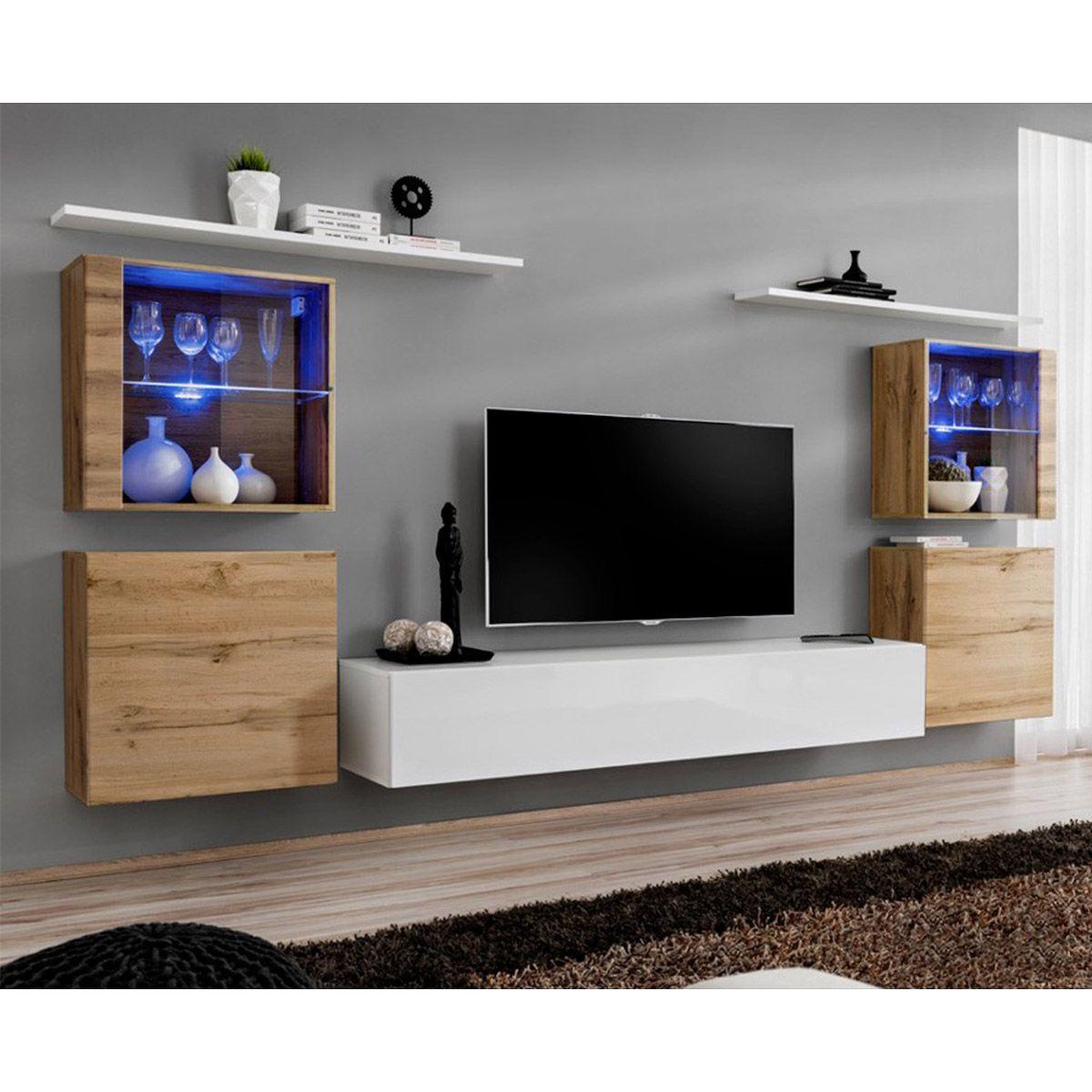 Paris Prix Meuble tv mural design  switch xiv  320cm naturel & blanc