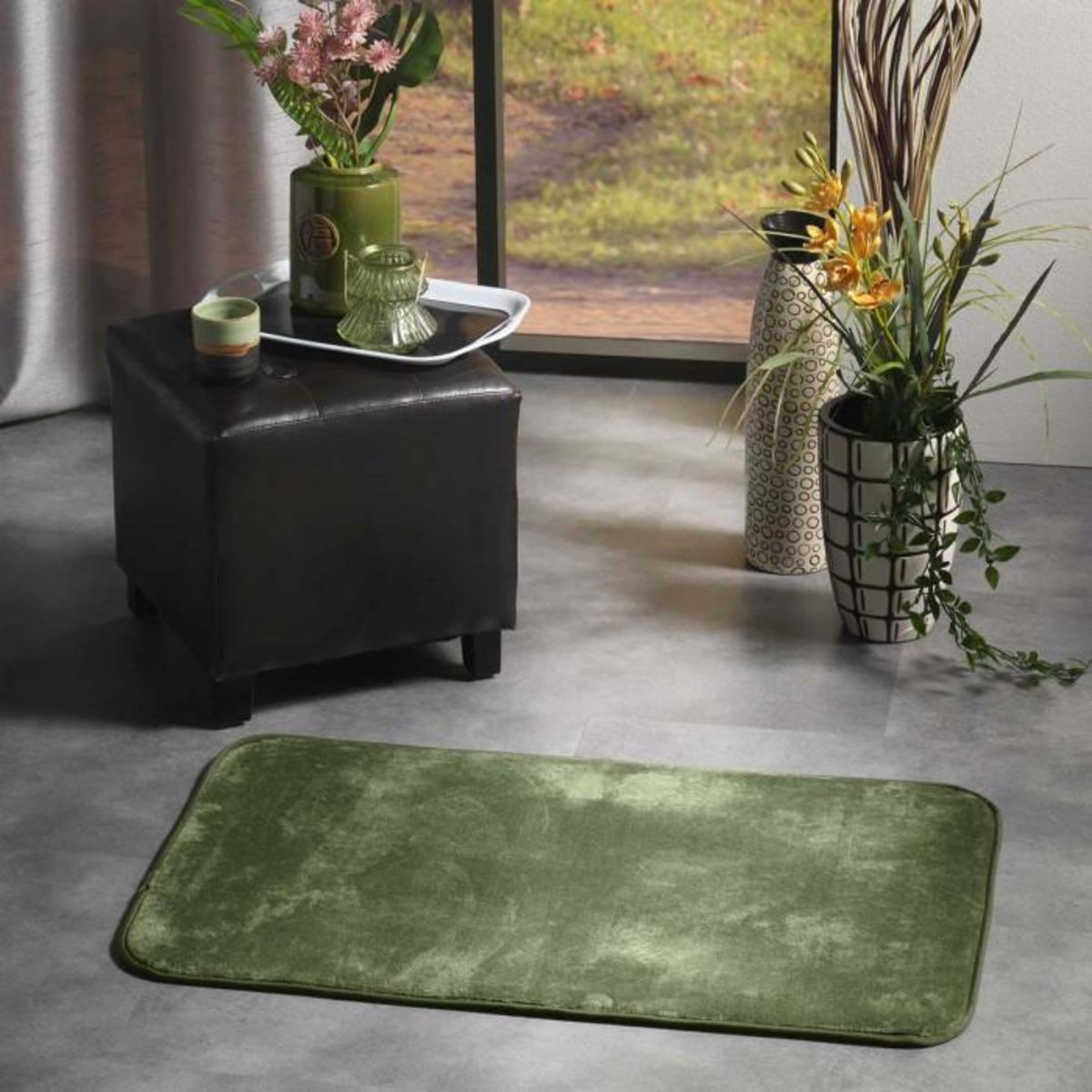 Paris Prix Tapis Uni en Flanelle  Flanou  50x80cm Kaki