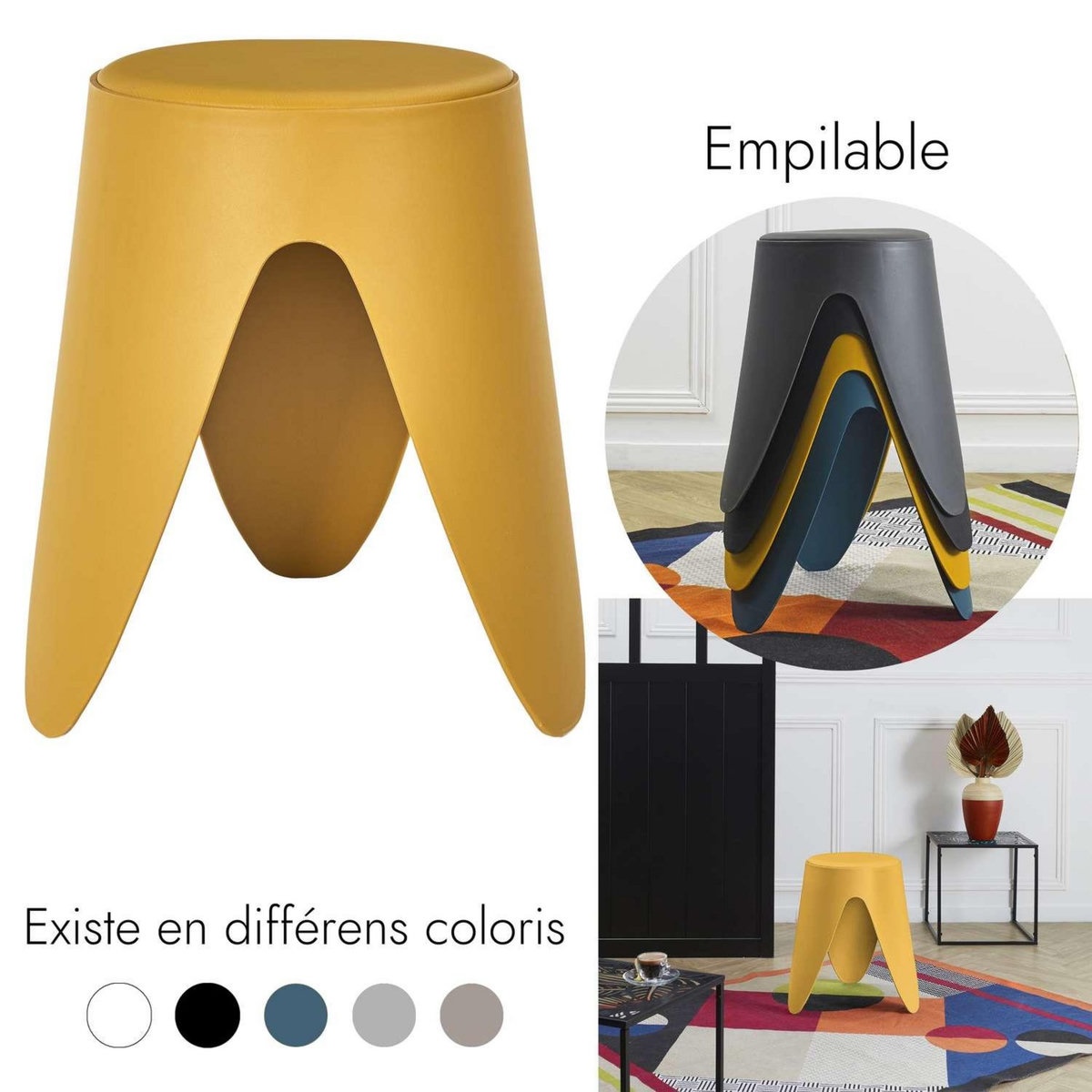 The Home Deco Factory Tabouret d'appoint empilable Emma - Jaune