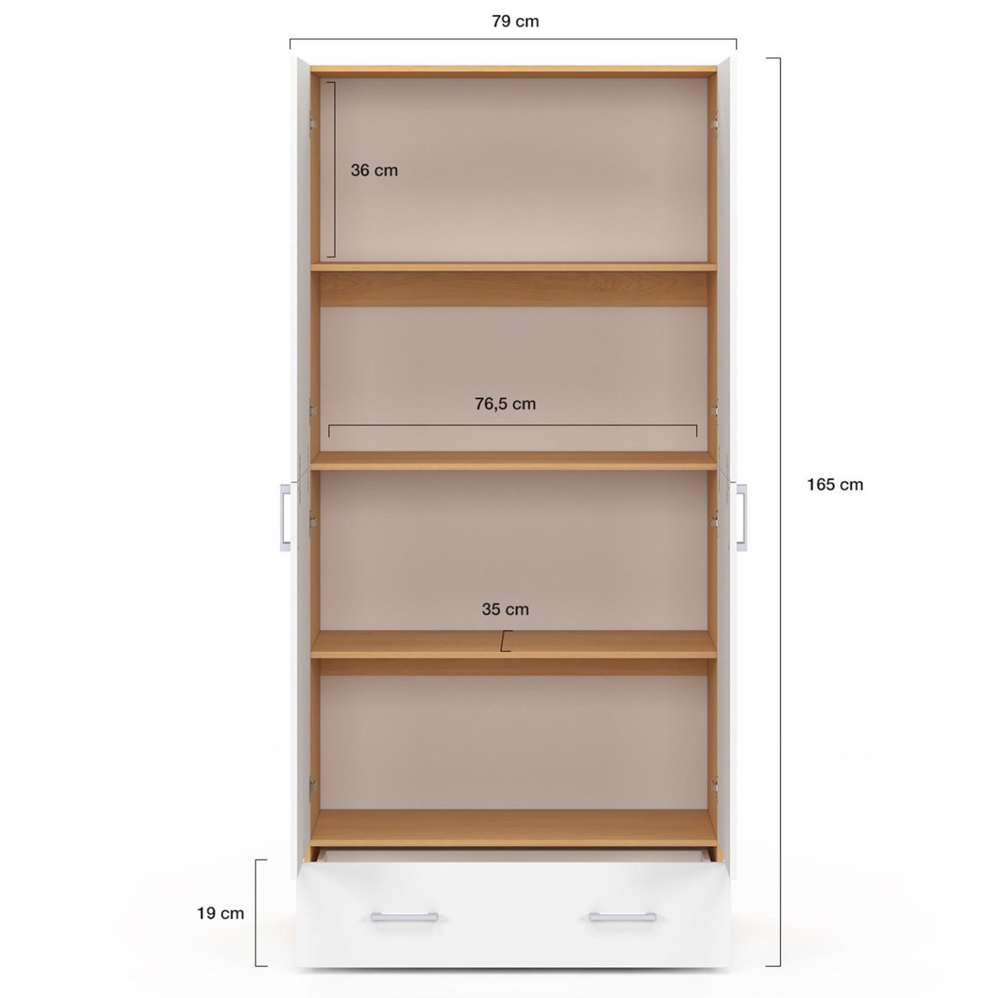 Voir la diapositive 4 : ID MARKET Armoire 2 portes juliana blanc et bois étagères 80 cm avec 1 tiroir