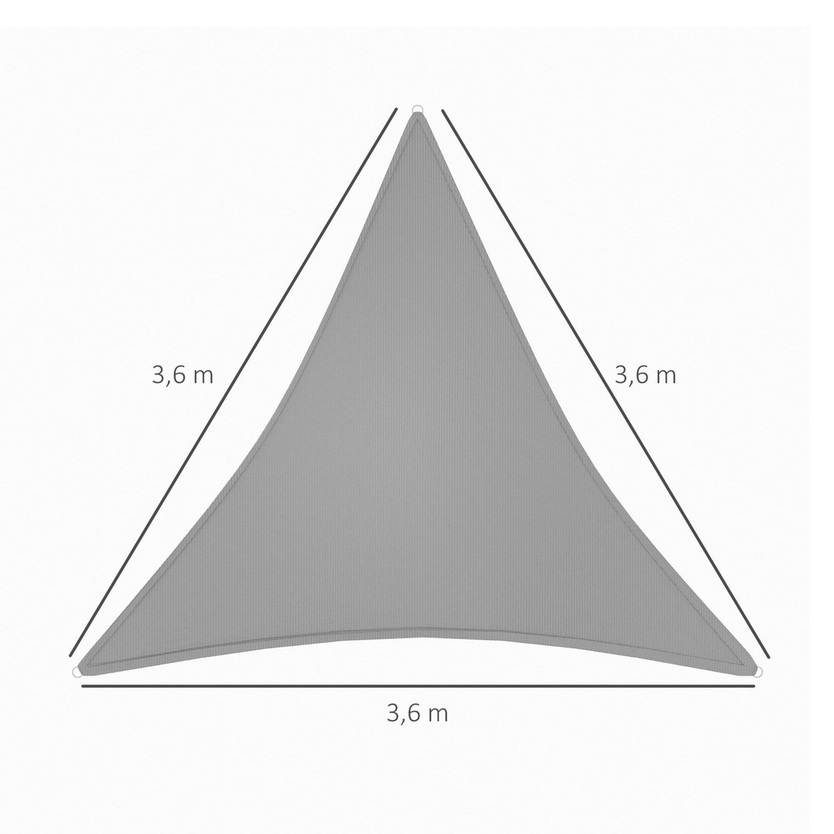 OUTSUNNY Voile d'ombrage triangulaire grande taille 3,6 x 3,6 x 3,6 m polyéthylène haute densité HDPE résistant aux UV gris