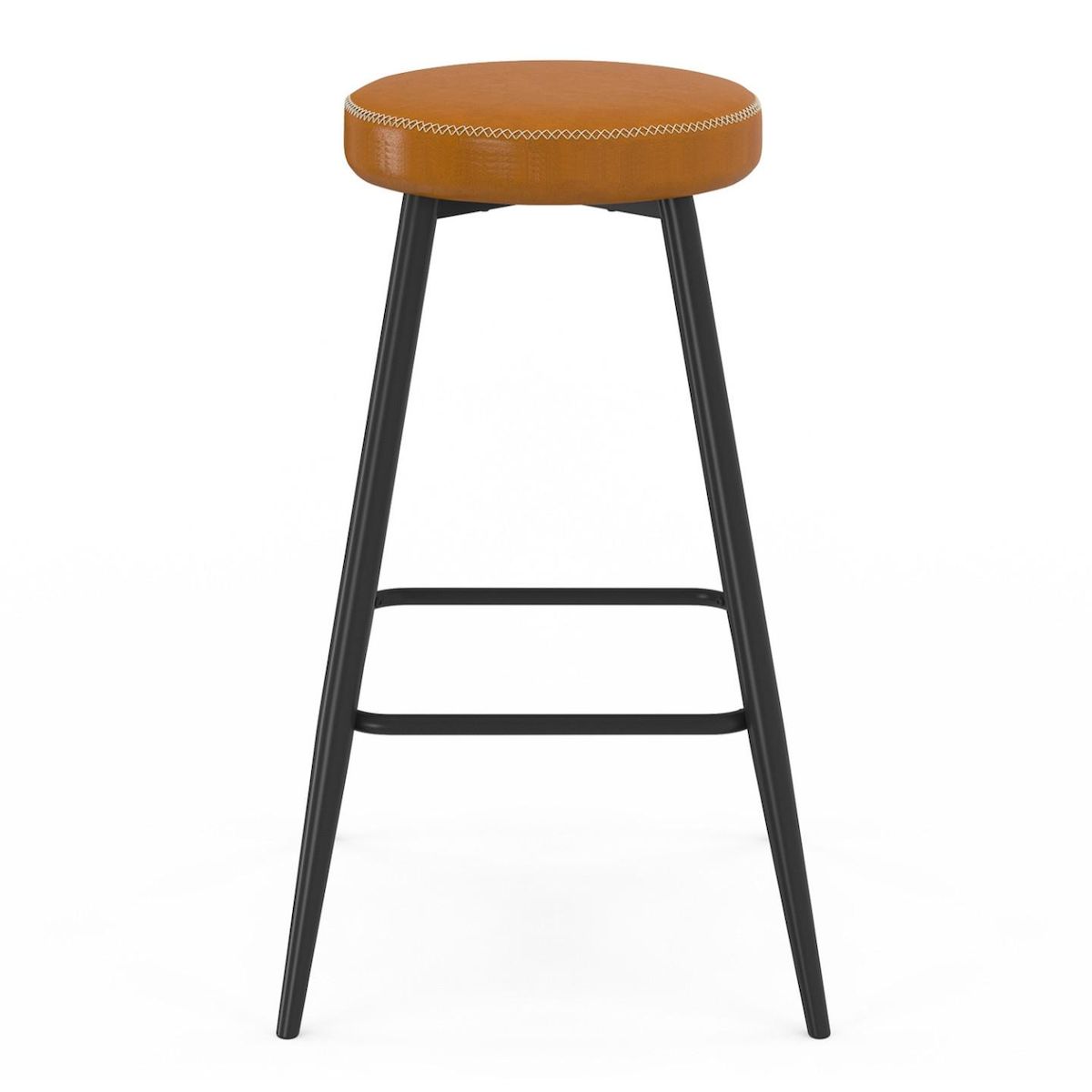 ID MARKET Lot de 2 tabourets de bar ISAURE avec assise effet cuir marron et pieds en métal noir